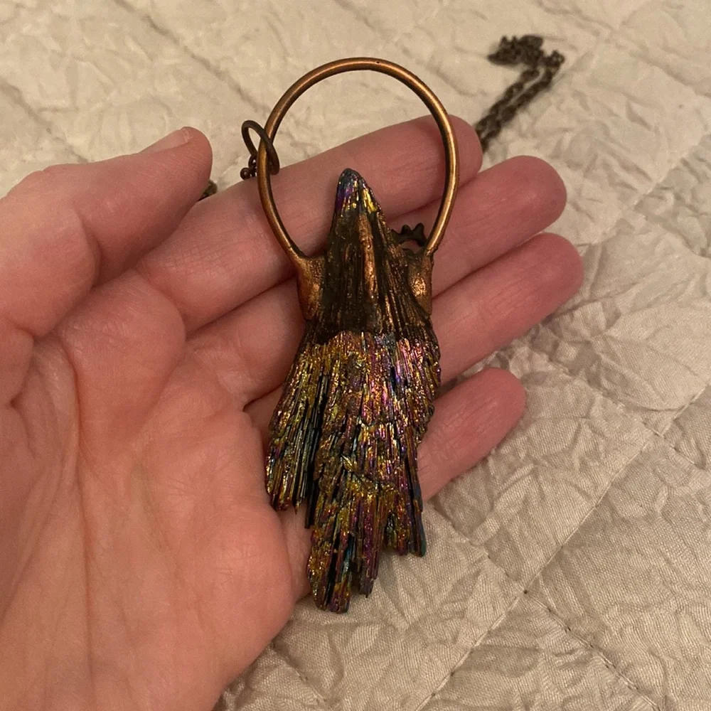 Handmade Electroformed 🌈 Rainbow Kyanite Deer Necklace - Picture 5 of 5